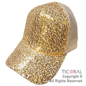SOMBRERO GORRA TRUCKER LENTEJUELAS ORO CAP x 1